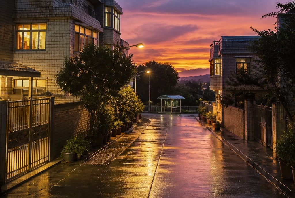 錦上路村屋租盤夜間雨後村路參考