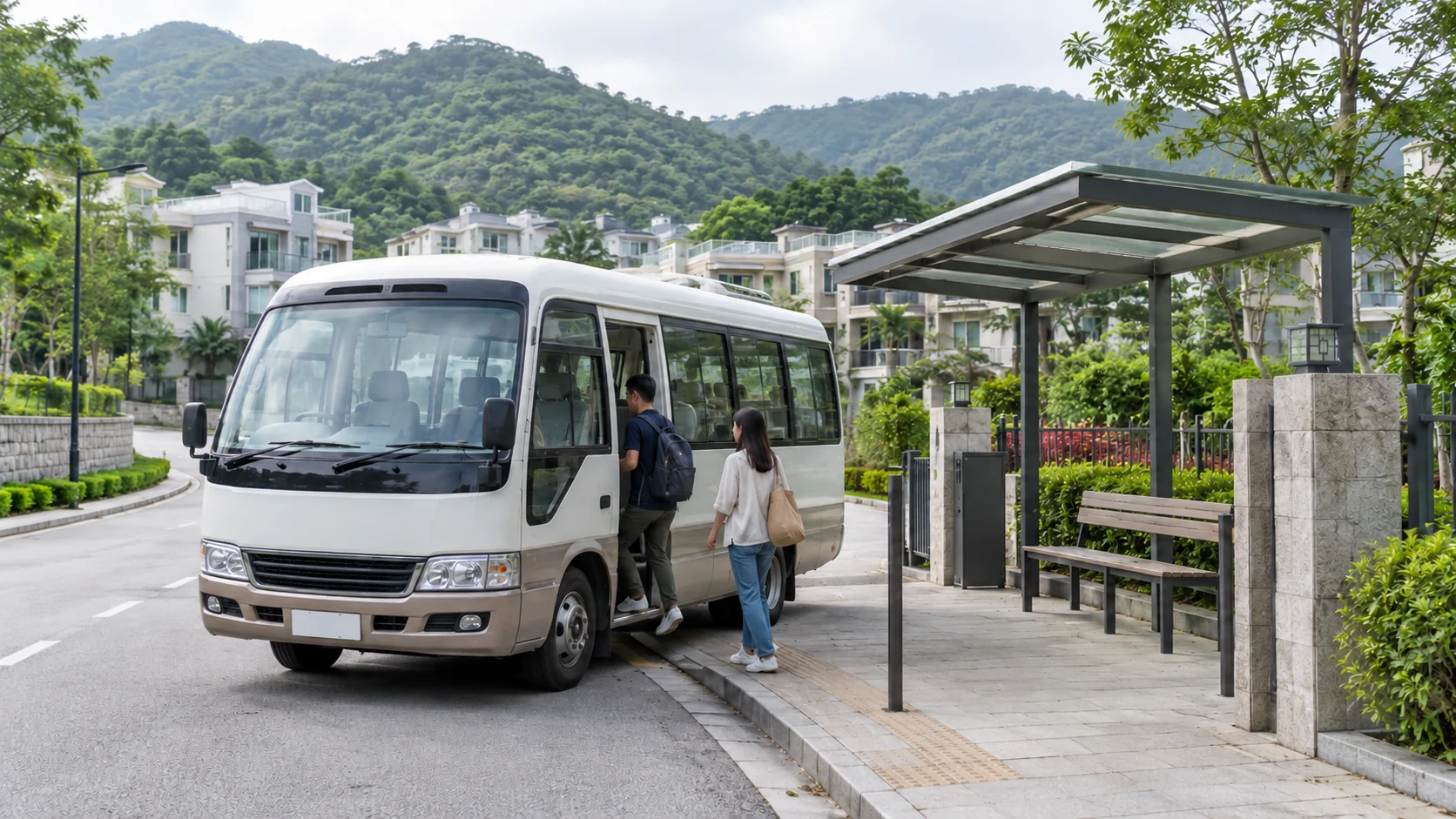 香港新界屋苑居民乘搭接駁小巴的交通示意圖